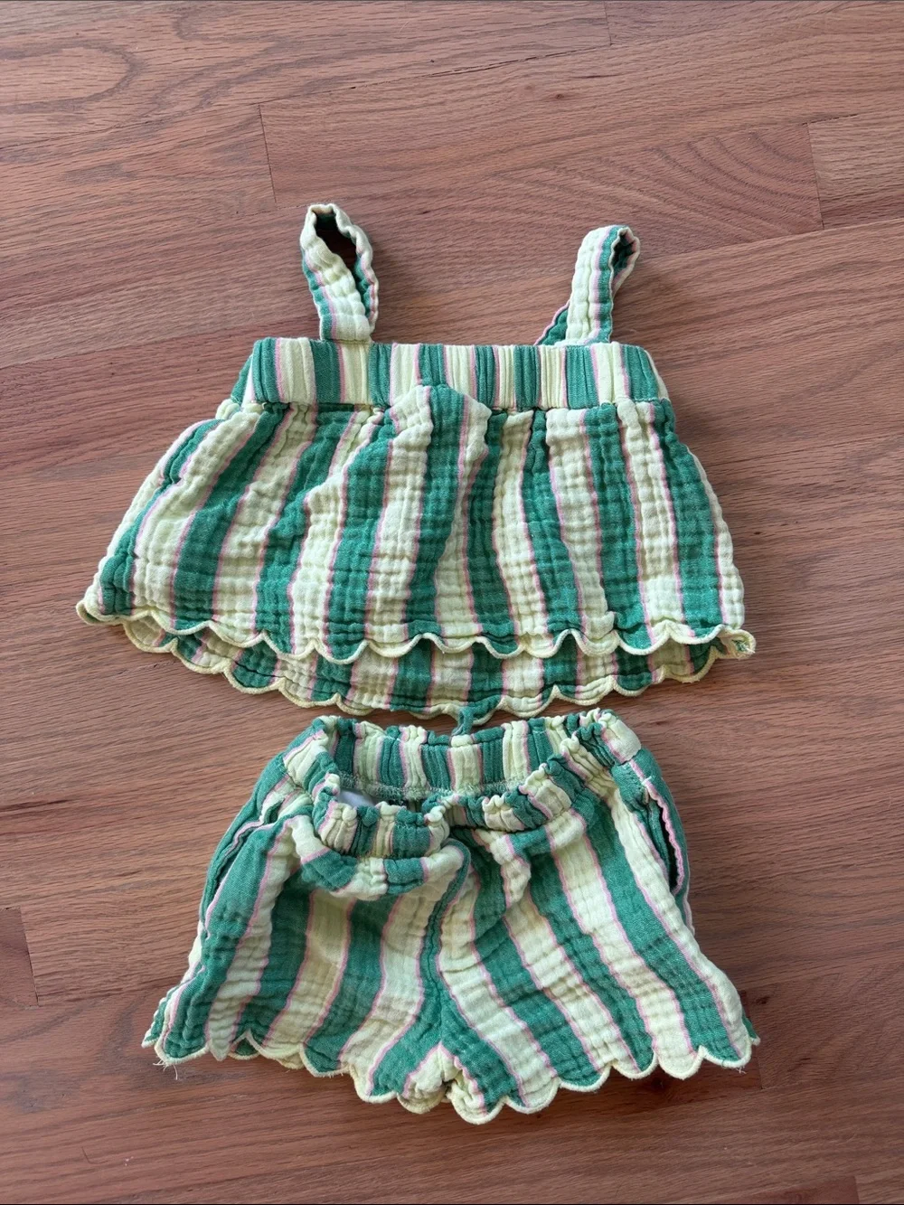 Old Navy Green and Cream Striped Cotton Toddler Girls Matching Set 18-24M